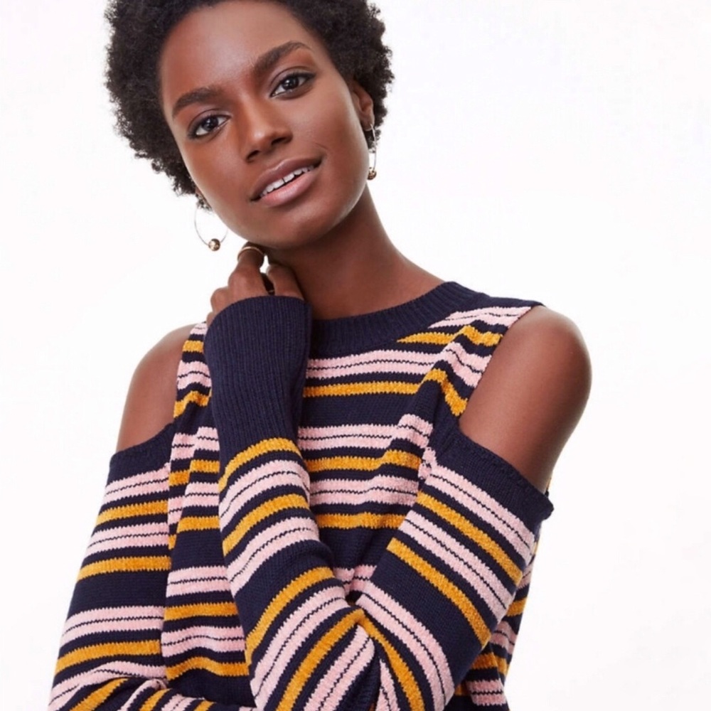LOFT | Striped Chenille Cold Shoulder Sweater M